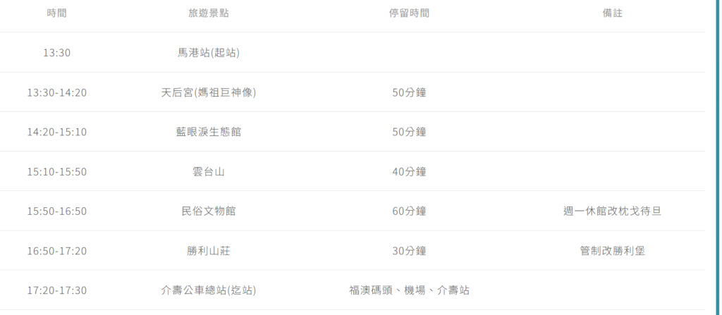 南竿台灣好行上午路線