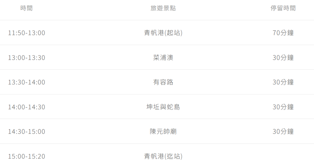 西莒台灣好行路線