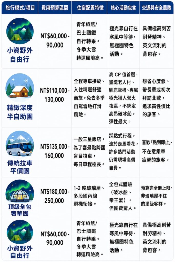 芬蘭自由行與旅行團比較圖