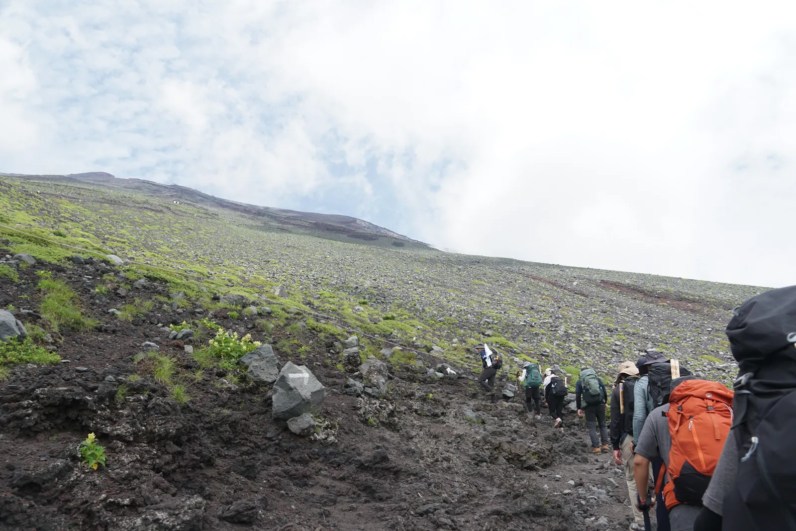 富士山登山嚮導帶領團員並控制團體登山配速