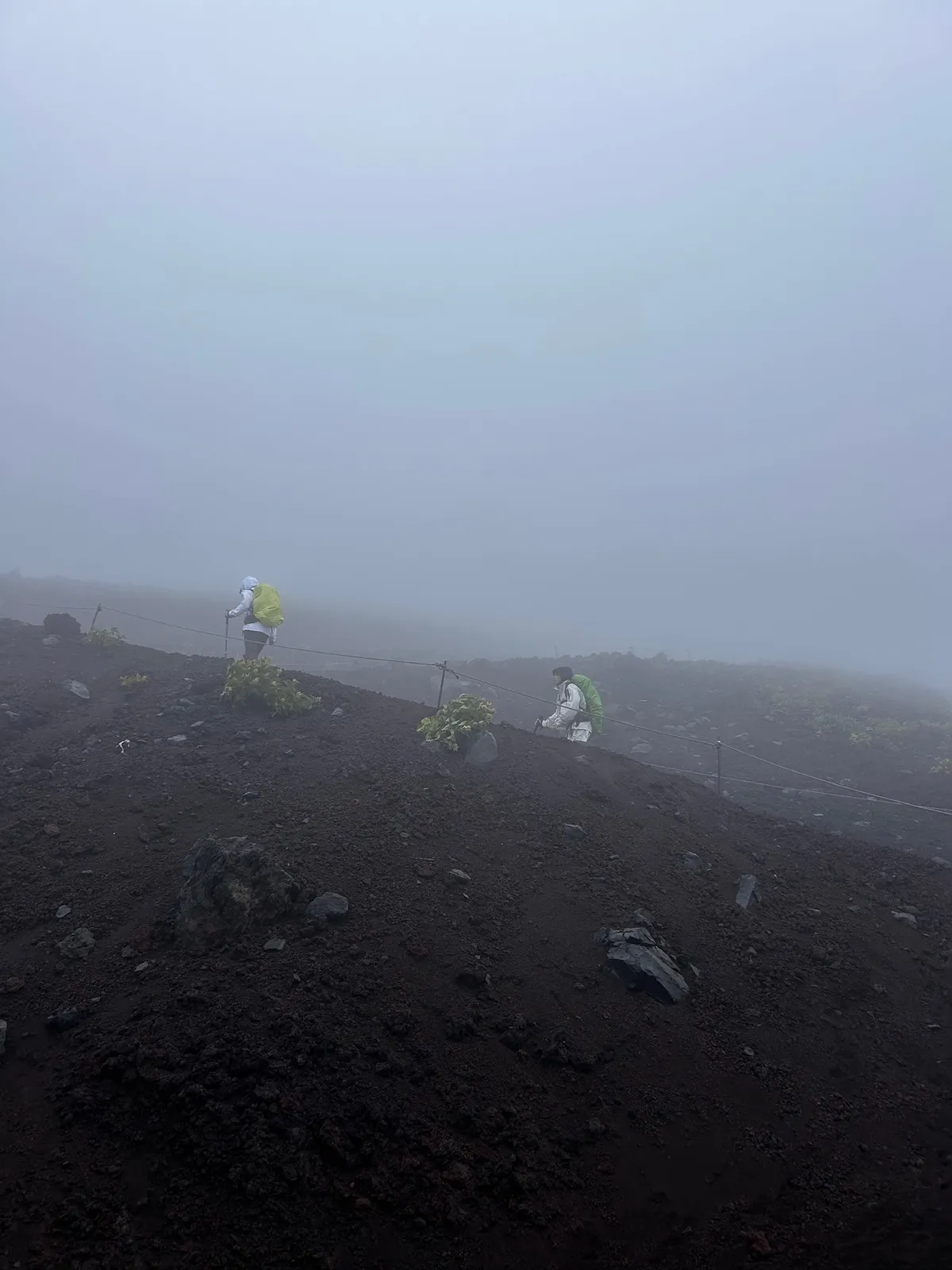 富士山登山遇到強風雨與低能見度時的實際路況